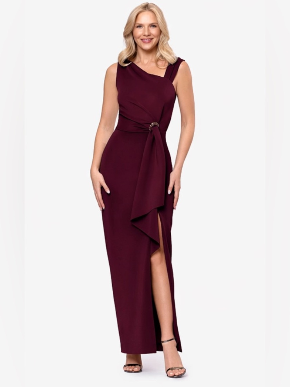 Betsy Adam Plus Size 20W Wine Scuba Gown Formal Evening Maxi Dress NWT GALA MOB
